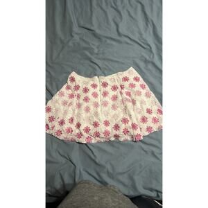 White Pink Floral Embroidered Mini Skirt Women's A-Line Flare